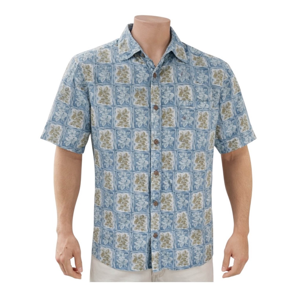 Hilo Hattie Hawaiian Aloha Shirt Small Floral Flowers Leaves Reverse Print